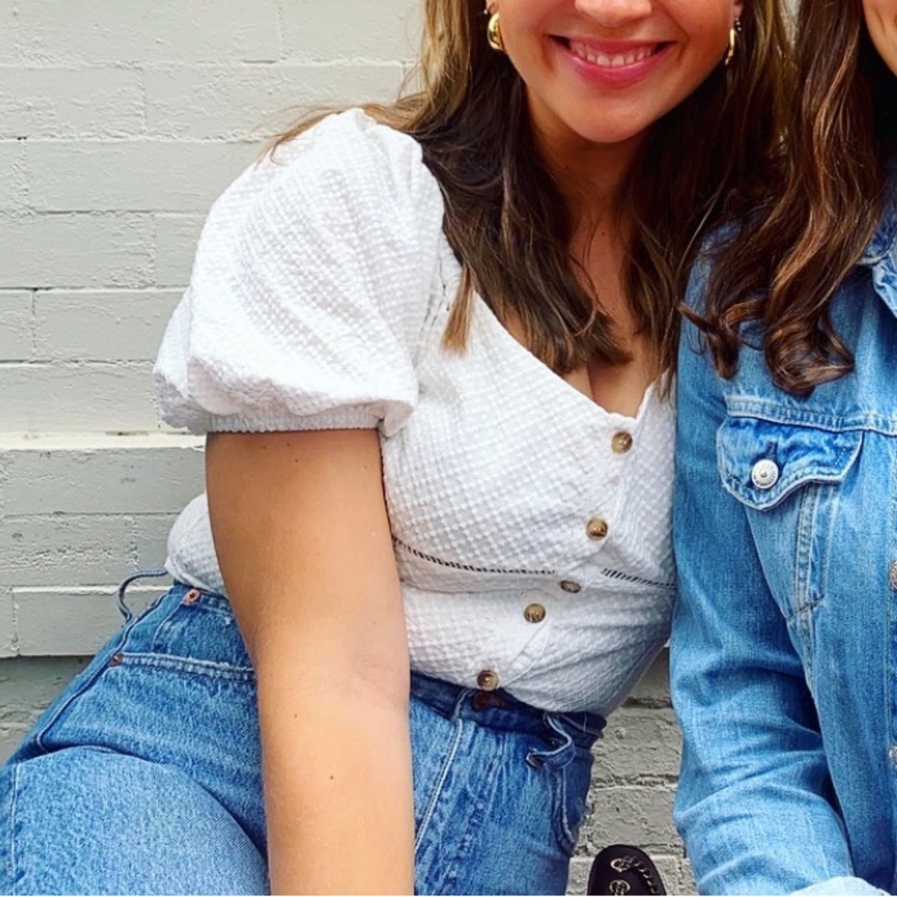 White Button-Up Puff Sleeve Top